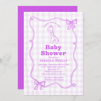 Sweet Giraffe Plaid Bow Elegant Baby Shower Einladung