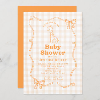 Sweet Giraffe Plaid Bow Elegant Baby Shower Einladung