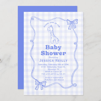 Sweet Giraffe Plaid Bow Elegant Baby Shower Einladung