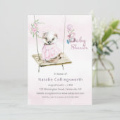Sweet Girl Badger on Swing Baby Shower Einladung (Stehend Vorderseite)