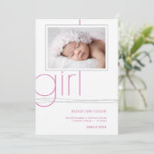 Sweet Girl Custom Foto Geburtsankündigung Ankündigung (Stehend Vorderseite)