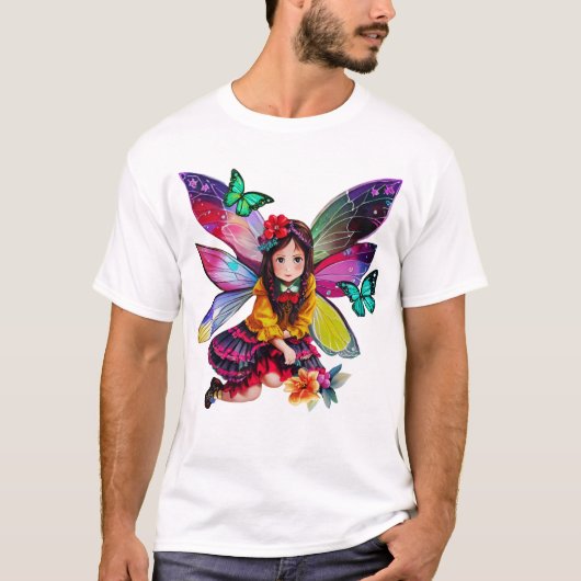 Sweet Girl Fairy und Blue Butterfells T-Shirt (Vorderseite)