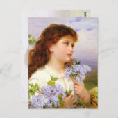 Sweet Girl mit Lilac Blume Vintage Kunst Postkarte (Vorne/Hinten)