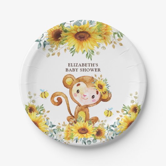 Sweet Girl Monkey Sonnenblume Kinderdusche Wild On Pappteller (Vorderseite)
