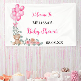 Sweet Girl Pink Ballon Eucalyptus Baby Dusche Banner
