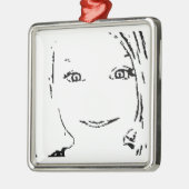 Sweet Girl, Schwarz-weißes Portrait, helle Augen Ornament Aus Metall (Links)
