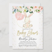 Sweet Girl's Floral Bunny Baby Einladung (Vorderseite)