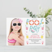 Sweet Girls Foto Summer Pool Party Geburtstag Einladung (Stehend Vorderseite)