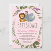 Sweet Girls Jungle Safari Tiere Pink Baby Dusche Einladung (Vorderseite)