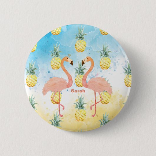 Sweet Girly Flamingo und Ananas Button (Vorderseite)