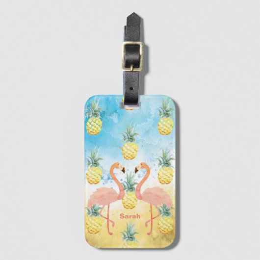 Sweet Girly Flamingo und Ananas Gepäckanhänger (Vorderseite Vertikal)