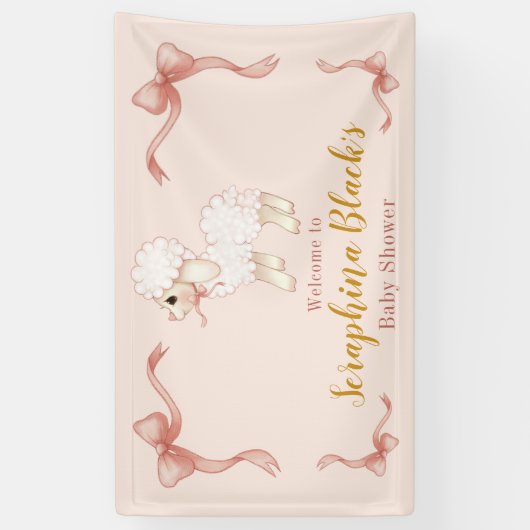 Sweet Girly Pink Lamb Baby Dusche Banner (Vertikal)