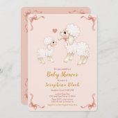 Sweet Girly Pink Lamb Baby Dusche Einladung (Vorne/Hinten)