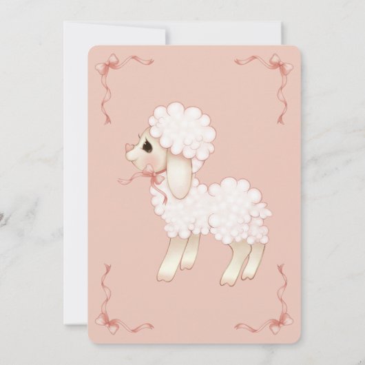 Sweet Girly Pink Lamb Baby Dusche Einladung (Rückseite)