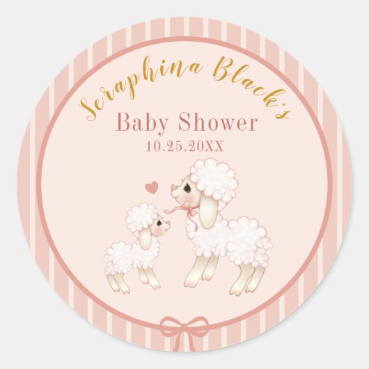 Sweet Girly Pink Lamb Baby Dusche Runder Aufkleber (Vorderseite)