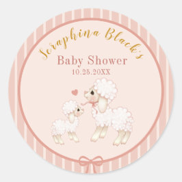 Sweet Girly Pink Lamb Baby Dusche Runder Aufkleber