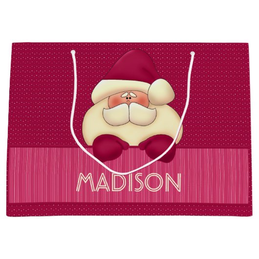 Sweet Girly Pink Santa and Polka Dots Große Geschenktüte (Vorderseite)