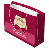 Sweet Girly Pink Santa and Polka Dots Große Geschenktüte (Rückseite Schrägansicht)