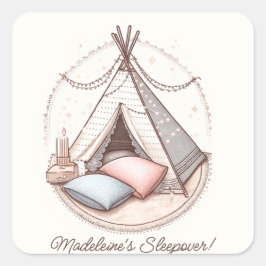 Sweet Girly Teepee Sleepover Party Geburtstag Quadratischer Aufkleber