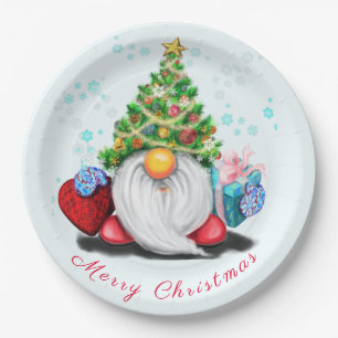 Sweet Gnome mit Weihnachtsbaumhut und Geschenk Pappteller