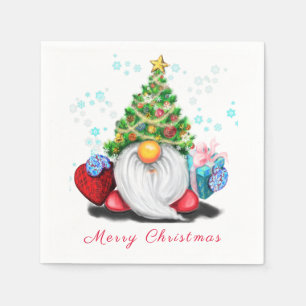 Sweet Gnome mit Weihnachtsbaumhut und Geschenken Serviette