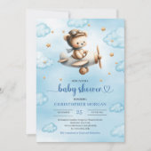 Sweet gold airplane bear theme boy baby shower  einladung (Vorderseite)