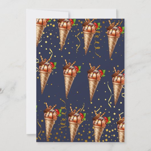 Sweet Gold Chocolate Ice Cream Birthday Navy Blue Dankeskarte (Rückseite)