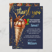Sweet Gold Chocolate Ice Cream Birthday Navy Blue Dankeskarte (Vorne/Hinten)