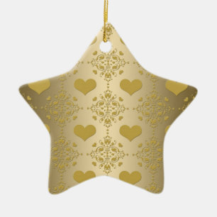 Sweet Gold Hearts Damask Muster Keramik Ornament