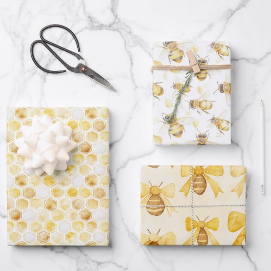 Sweet Gold White Honeycomb Birthday Geschenkpapier Set (Vorderseite)