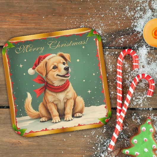 Sweet Golden Retriever Puppy Christmas Pappteller