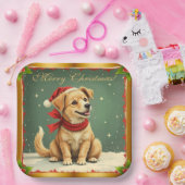 Sweet Golden Retriever Puppy Christmas Pappteller (Party)