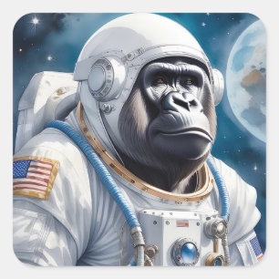 Sweet Gorilla im Astronauten Anzug im Weltraum Quadratischer Aufkleber