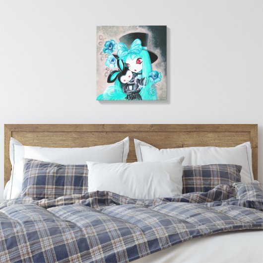 Sweet Goth Girl mit Pet Bunny Leinwanddruck (Insitu (Schlafzimmer))