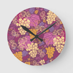 Sweet grape vines pattern background runde wanduhr