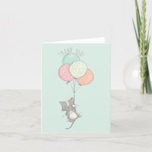 Sweet Gray Cat mit Balloons Danke-Karte Dankeskarte