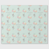 Sweet Gray Cat mit Balloons Personalisiert Geburts Geschenkpapier (Flach)