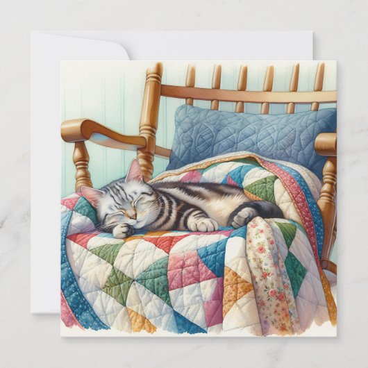 Sweet Gray Cat Sleeping on a Quilt (Vorderseite)