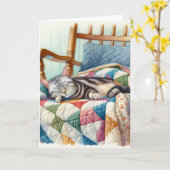 Sweet Gray Cat Sleeping on a Quilt Karte (Gelbe Blume)