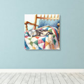 Sweet Gray Cat Sleeping on a Quilt Leinwanddruck (Insitu (Holzboden))