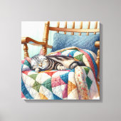 Sweet Gray Cat Sleeping on a Quilt Leinwanddruck (Vorderseite)