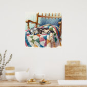 Sweet Gray Cat Sleeping on a Quilt Poster (Küche)