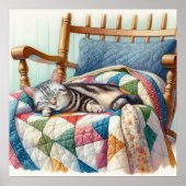Sweet Gray Cat Sleeping on a Quilt Poster (Vorne)