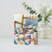 Sweet Gray Cat Sleeping on a Quilt Postkarte (Stehend Vorderseite)