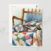 Sweet Gray Cat Sleeping on a Quilt Postkarte (Vorne/Hinten)