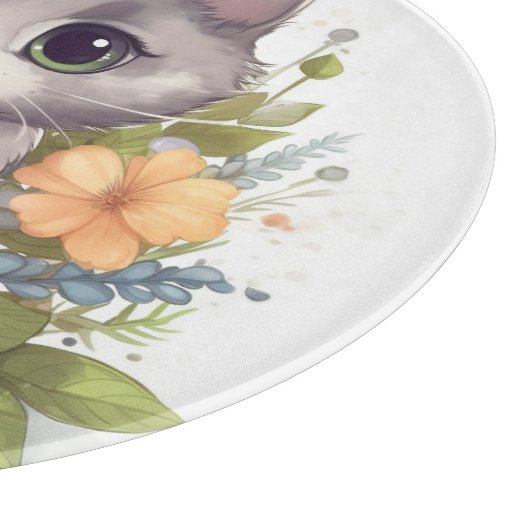 Sweet Gray Kitten mit Blume Kawaii Chibi Schneidebrett (Ecke)