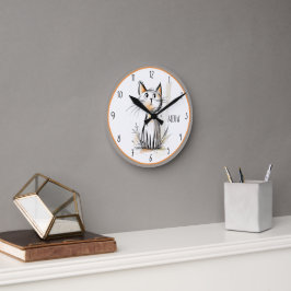 Sweet Gray & Orange Cat Illustration Runde Wanduhr