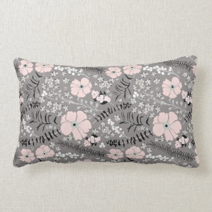 Sweet Gray Pink White Whimsical Floral Muster Lendenkissen