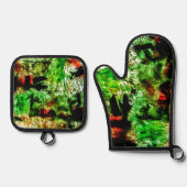 Sweet green abstract pot holder and oven mitt,Eco Ofenhandschuh & Topflappen-Set (Vorderseite)