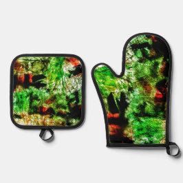 Sweet green abstract pot holder and oven mitt,Eco Ofenhandschuh & Topflappen-Set